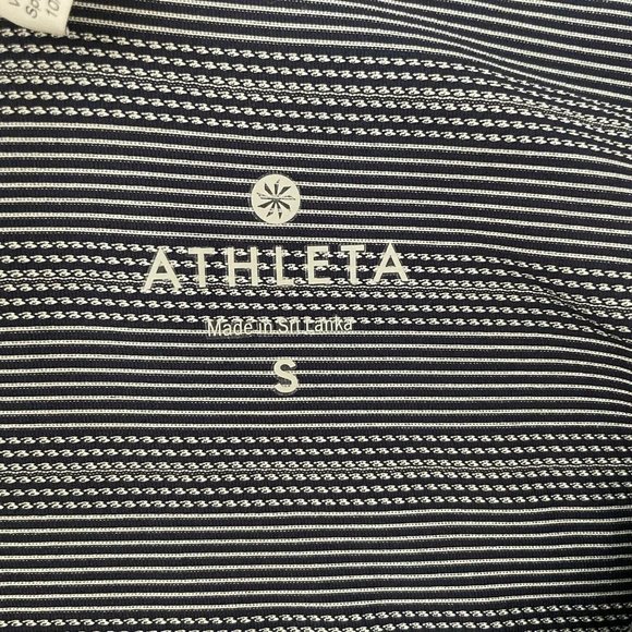 Athleta Tank Top Womens Small Blue White Side Tie Low Back Loose Fit Stripes Dot - Picture 7 of 11